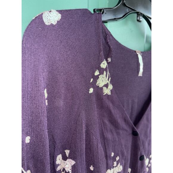 Free People Size 10 Jasmine Floral Embroidered Kimono Dress Bell Sleeve - Picture 4 of 12